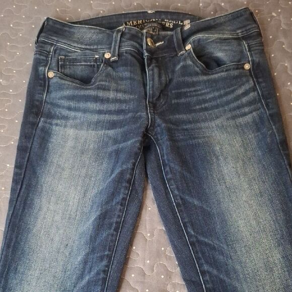 American Eagle Kick Boot Dark Blue Denim Jeans size 4 short - Picture 2 of 6